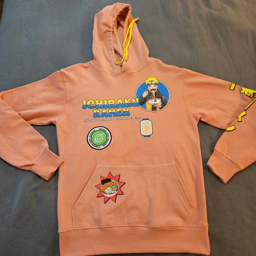 Naruto Shippuden Ichiraku Ramen Graphic‎ Hoodie Peach Orange Mens Size Small